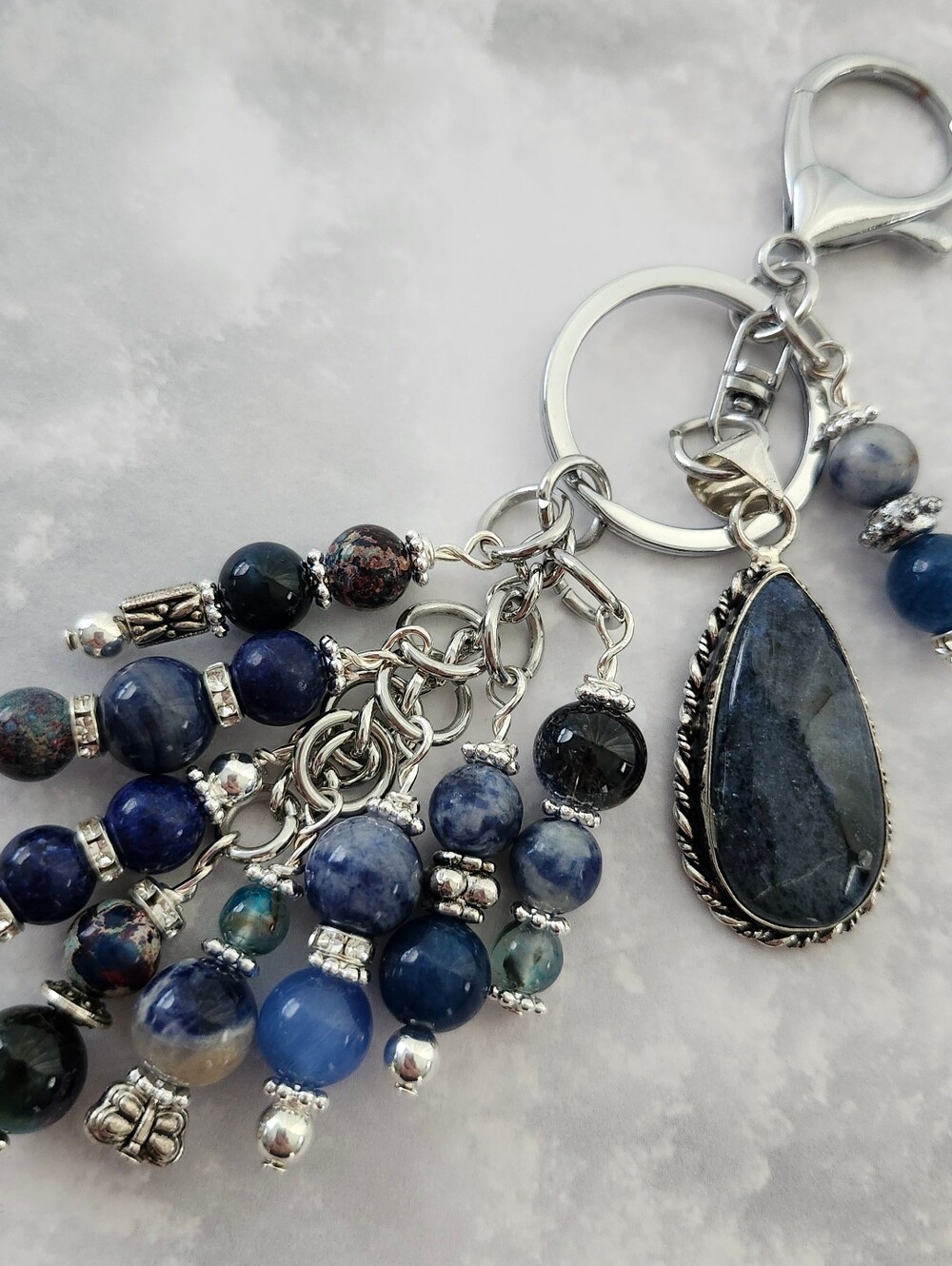 Sodalite Blue Purse Charm or Keychain Jade Lapis Agate Tigers Eye  Handcrafted